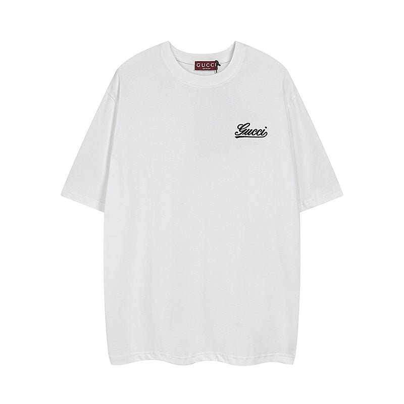 Embroidered front and printed back T-shirt