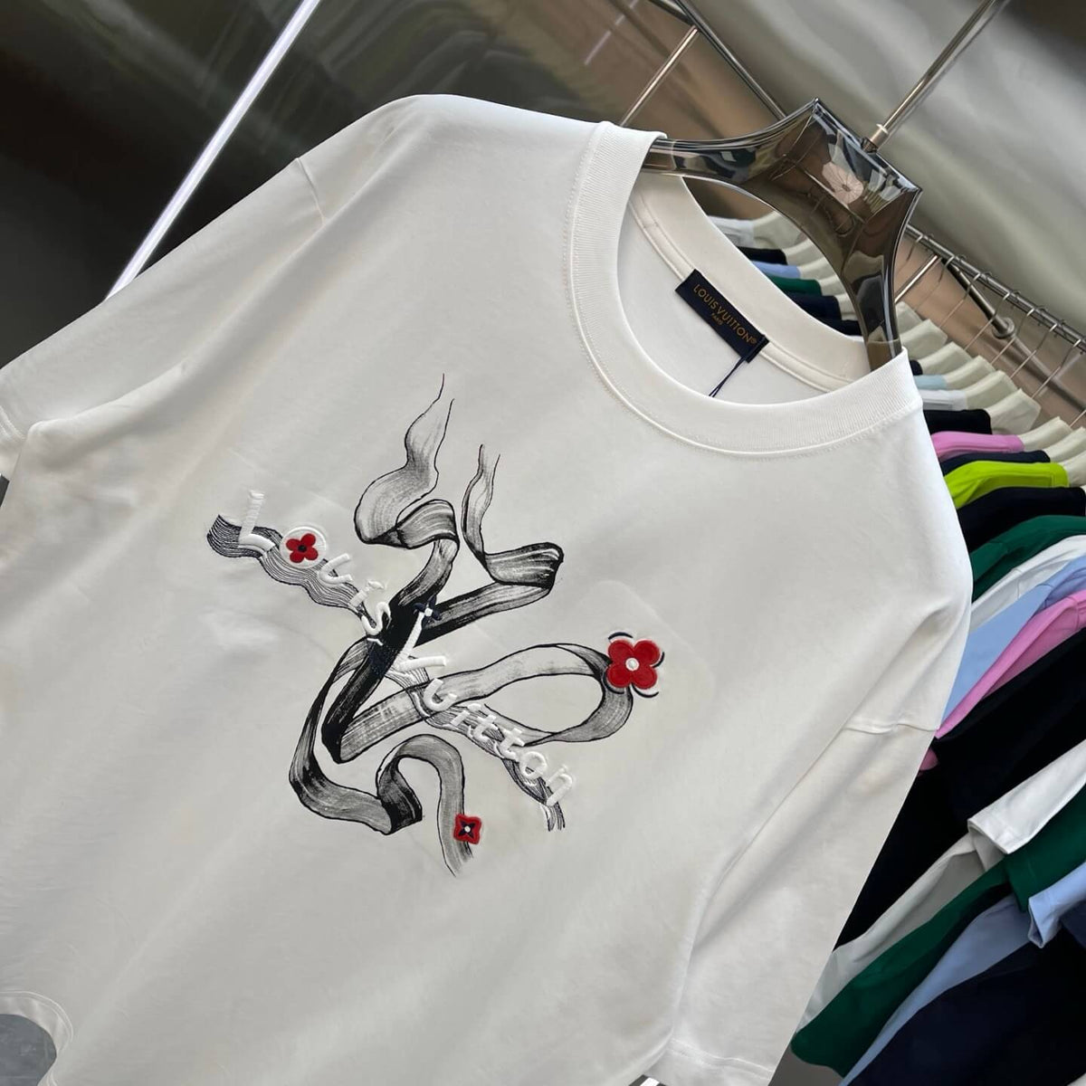 Ink Ribbon Red Floral Embroidered T Shirt