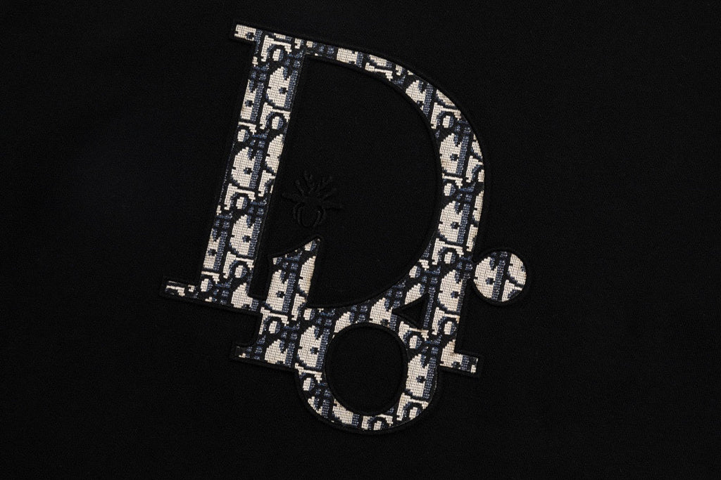 High quality textured jacquard letter patchwork embroidered T-shirt