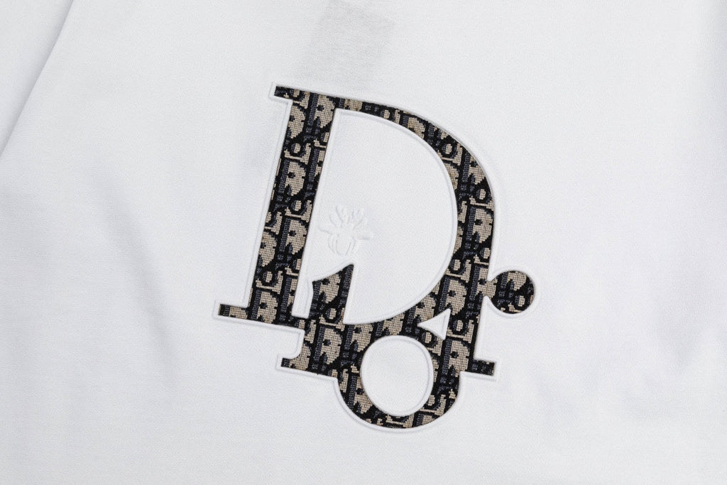 High quality textured jacquard letter patchwork embroidered T-shirt