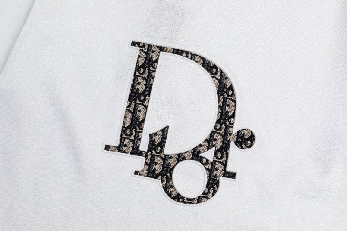 High quality textured jacquard letter patchwork embroidered T-shirt