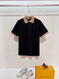 Color blocked flat machine collar with dark embroidery letters polo shirt
