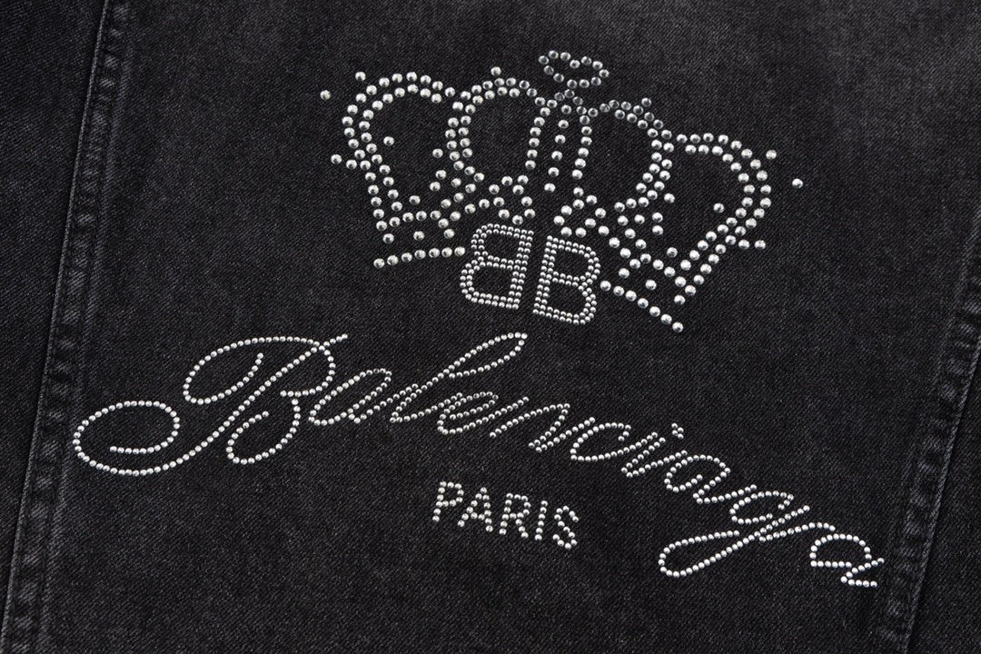 Classic back crown rhinestone vintage denim jacket