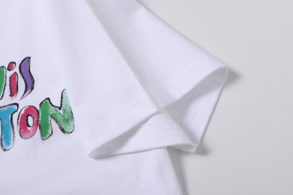 Hand drawn graffiti, splashed ink letters, logo, short sleeved t-shirt