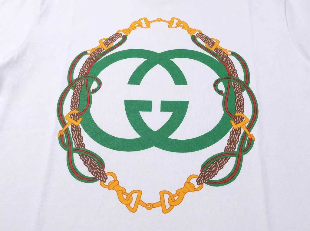 Interlocking wheat ear reins, letter printed short sleeved T-shirt