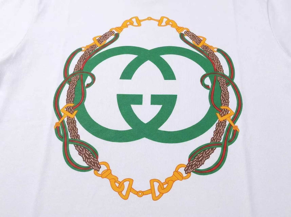 Interlocking wheat ear reins, letter printed short sleeved T-shirt