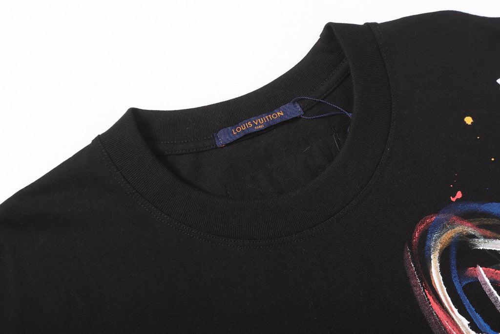 Hand drawn graffiti, splashed ink letters, logo, short sleeved shirt