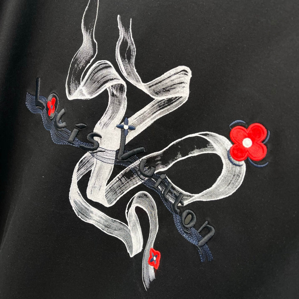 Ink Ribbon Red Floral Embroidered T Shirt