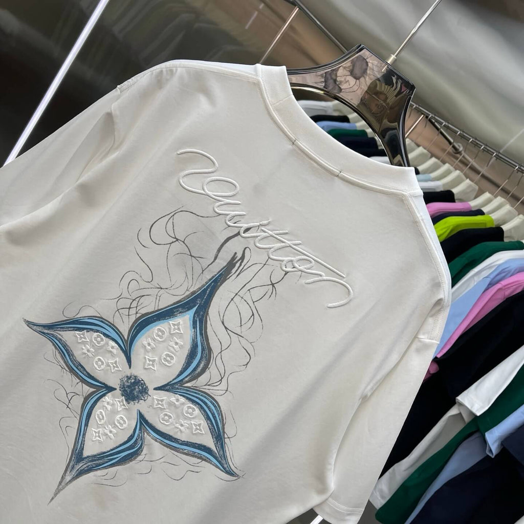 Ice Blue Floral Hand Drawn  T Shirt