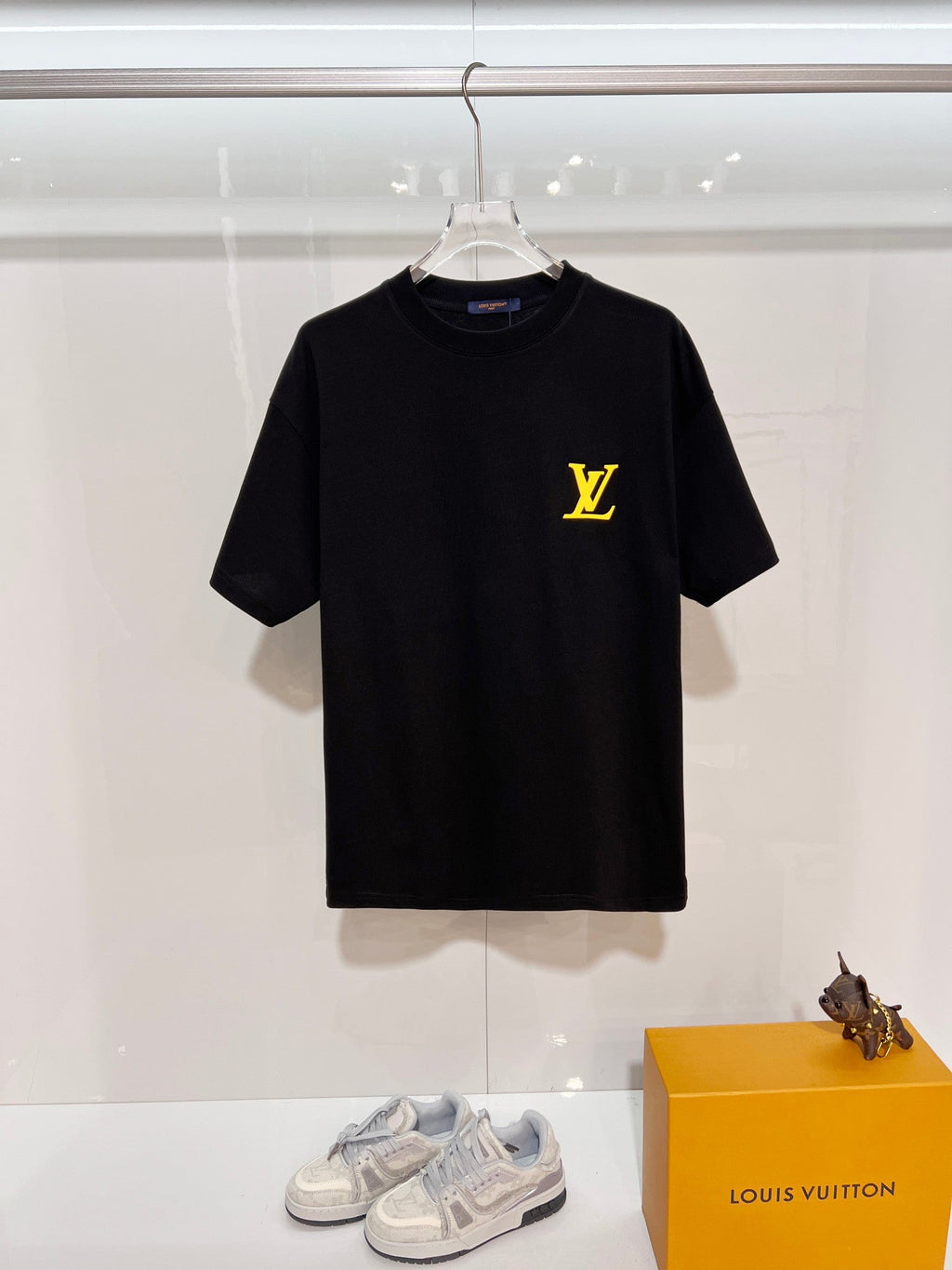 Three dimensional golden small LOGO color blocked offset printing pattern letter round neck T-shirt