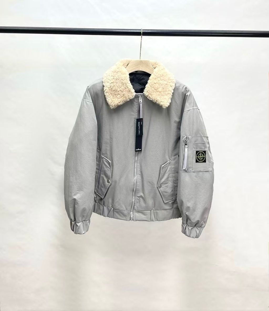 Detachable lambhair collar cotton jacket