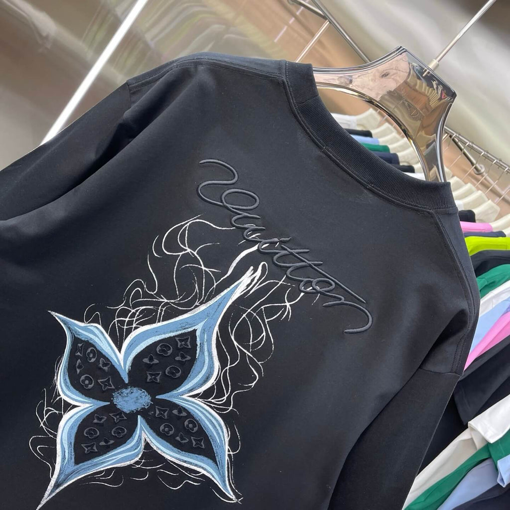 Ice Blue Floral Hand Drawn  T Shirt