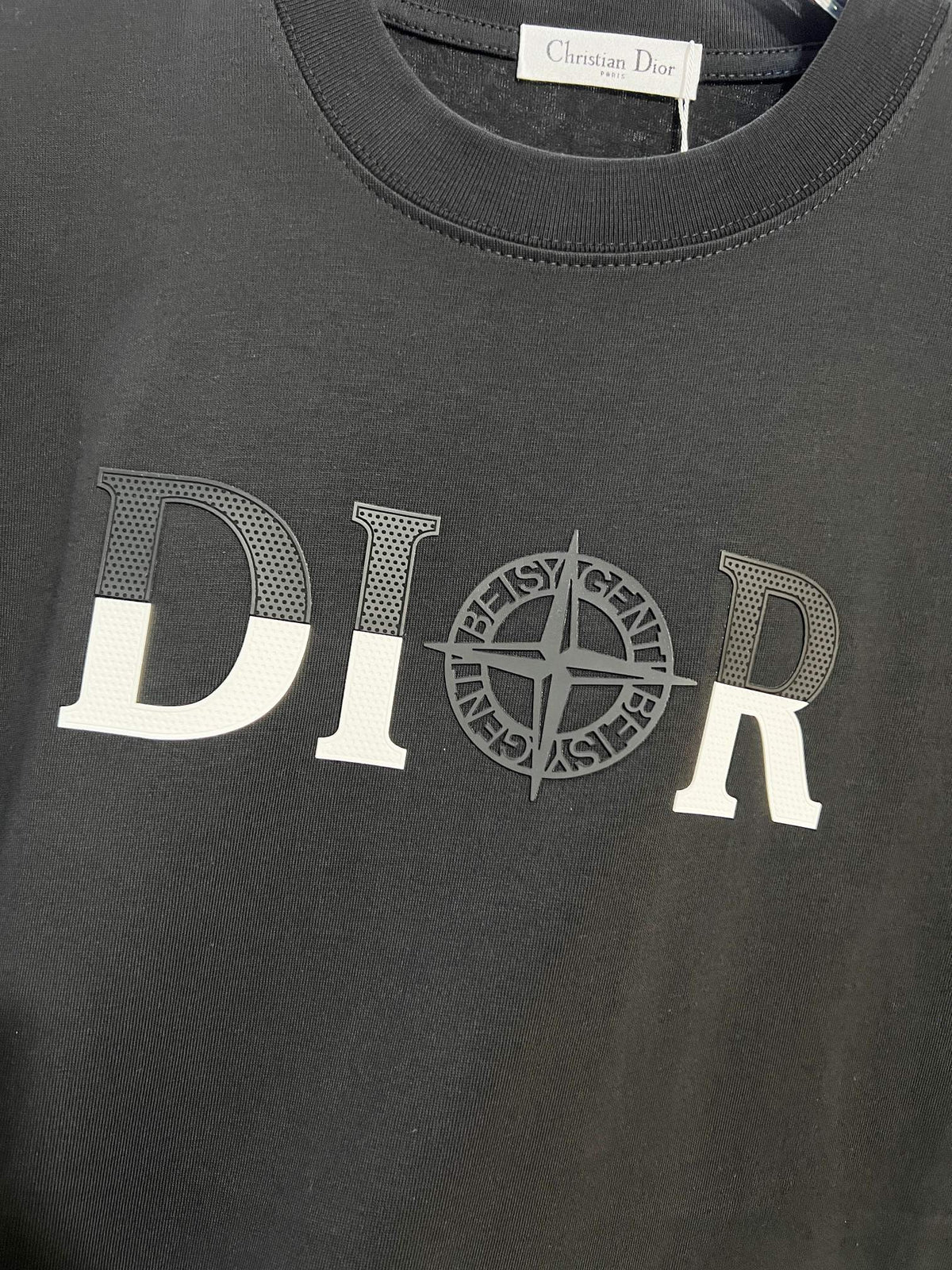 Classic Splicing Color Contrast Offset Letter Round Neck T-shirt