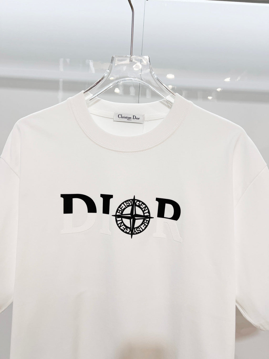 Classic Splicing Color Contrast Offset Letter Round Neck T-shirt