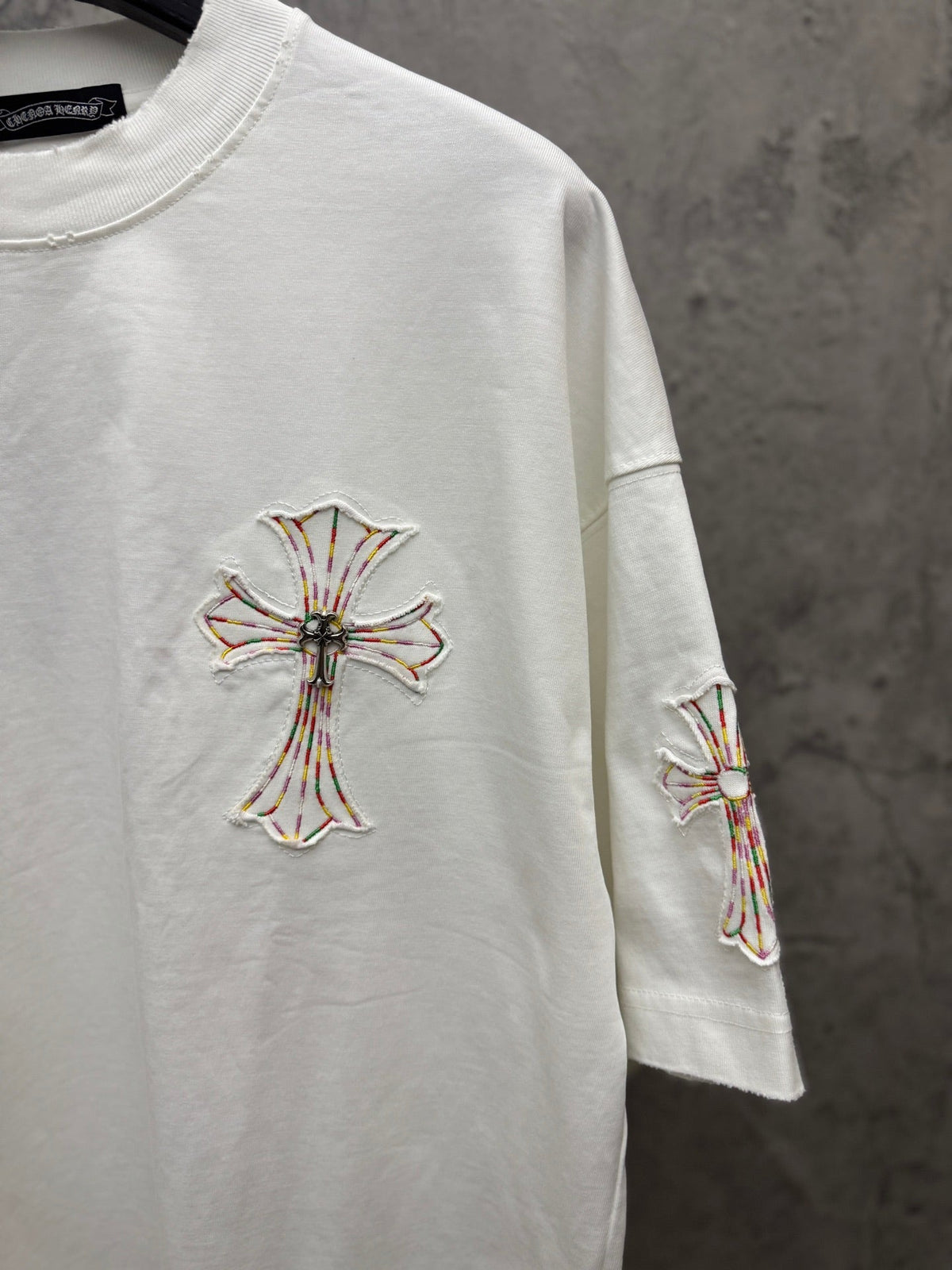 Embroidered couple short sleeved fabric with colored thread