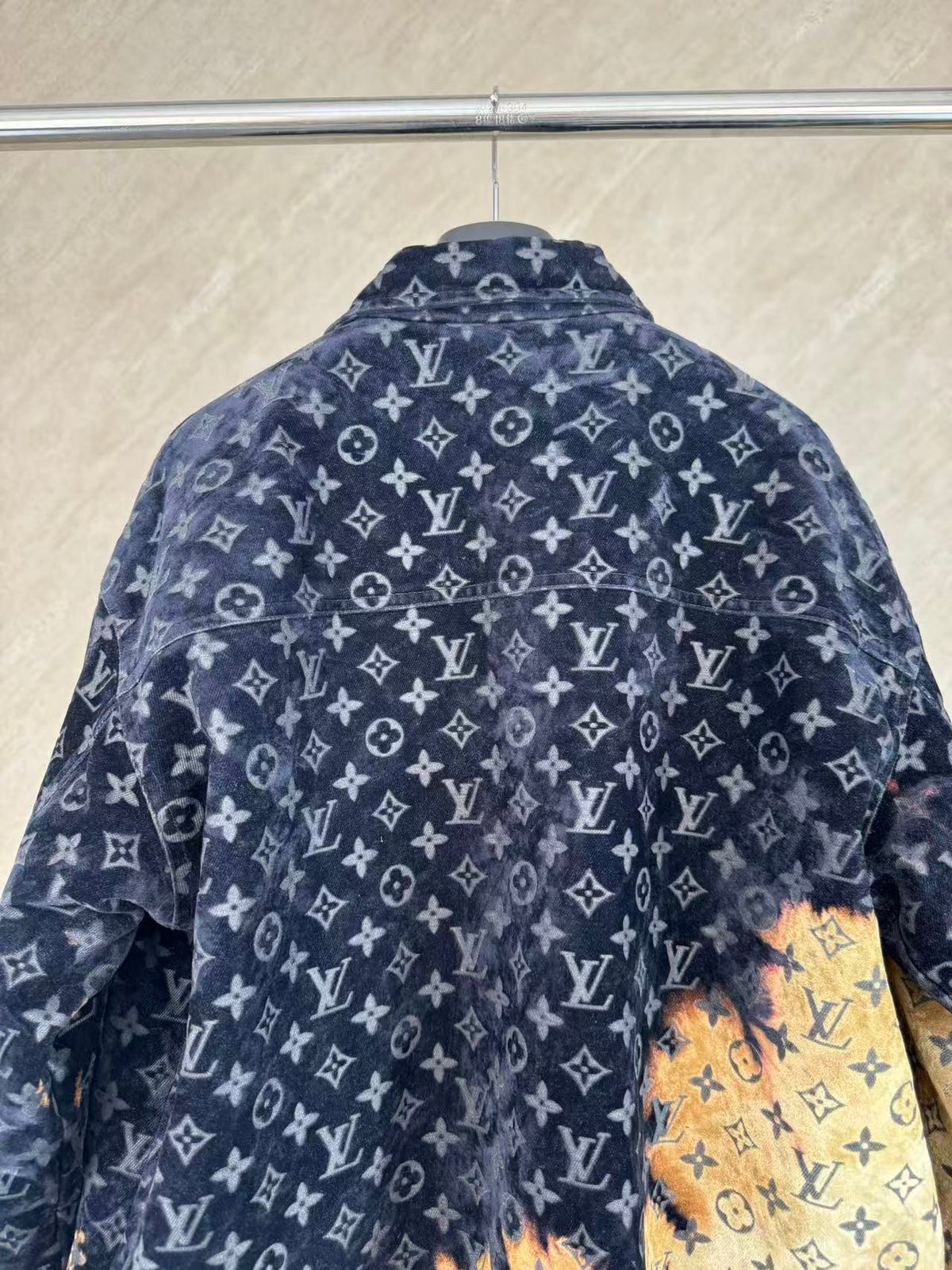 Burnt Fade Pattern Denim Matching Set | Long Sleeve Trucker Jacket + Wide Leg Pants