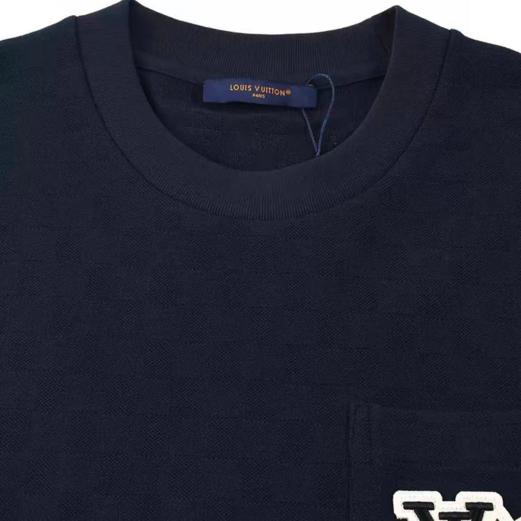 Embroidered Pocket Grid Pattern T-Shirt