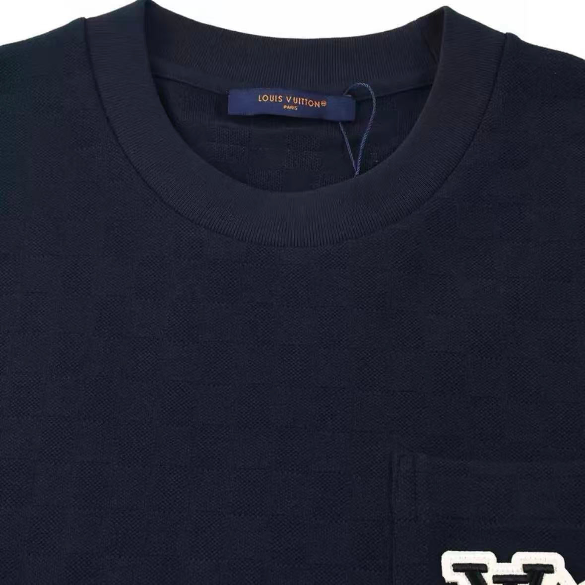 Embroidered Pocket Grid Pattern T-Shirt