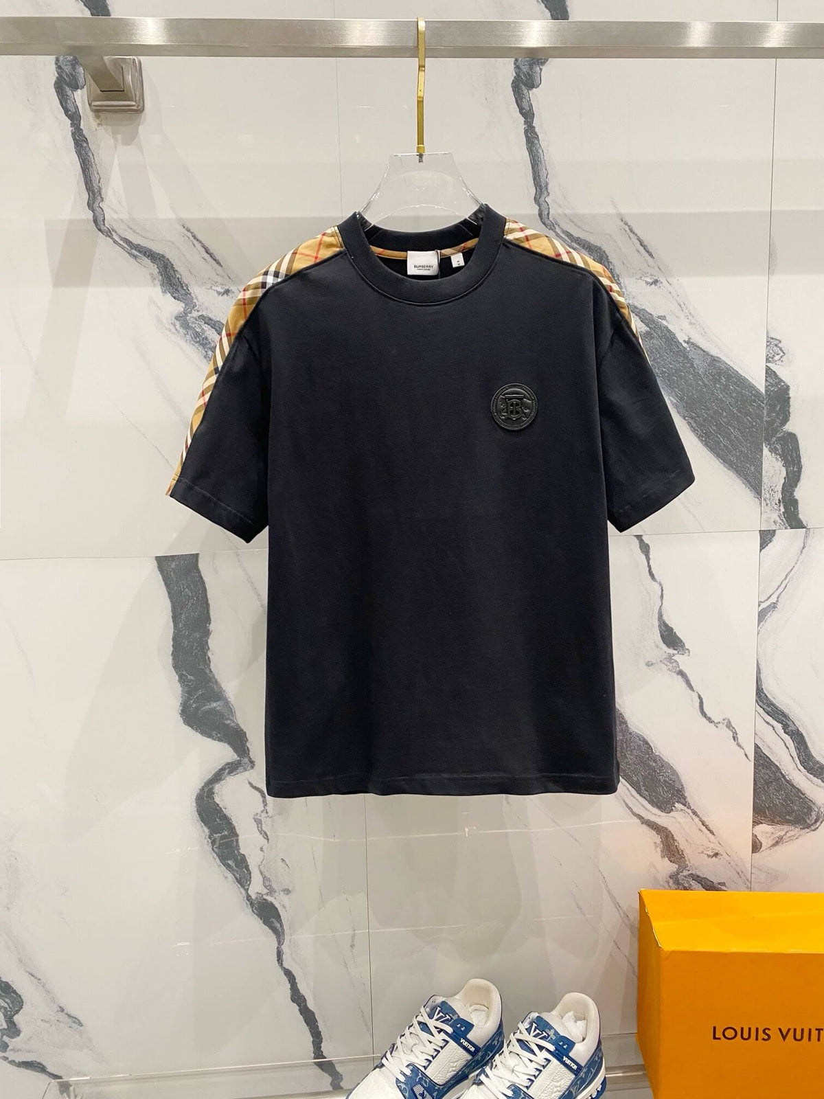 Checkered Stripes At Neck T Shirt