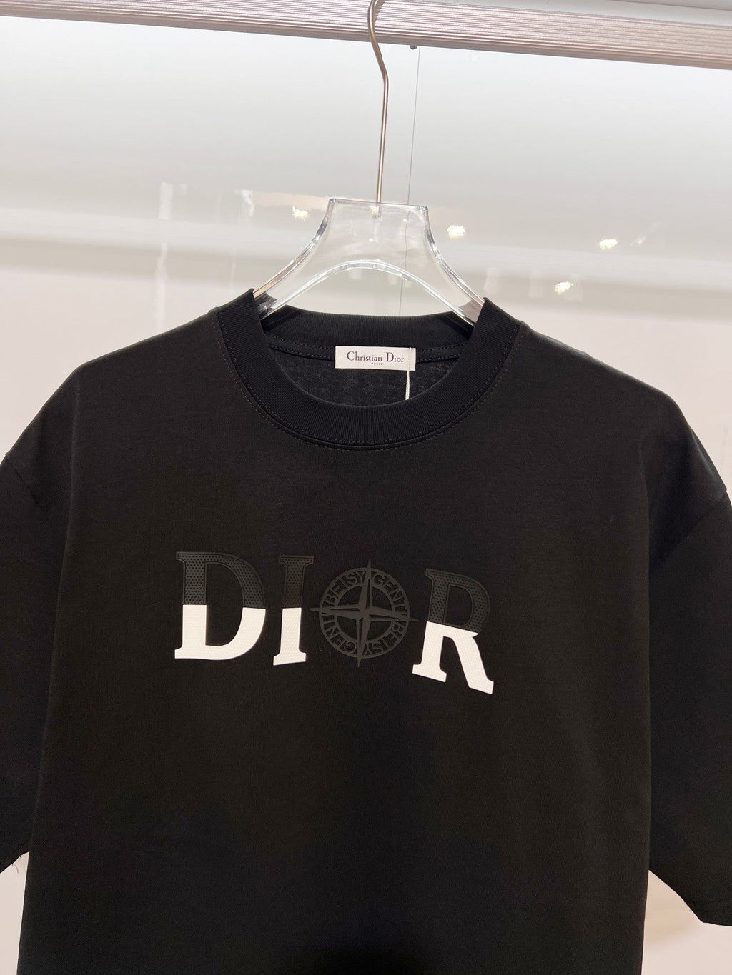 Classic Splicing Color Contrast Offset Letter Round Neck T-shirt
