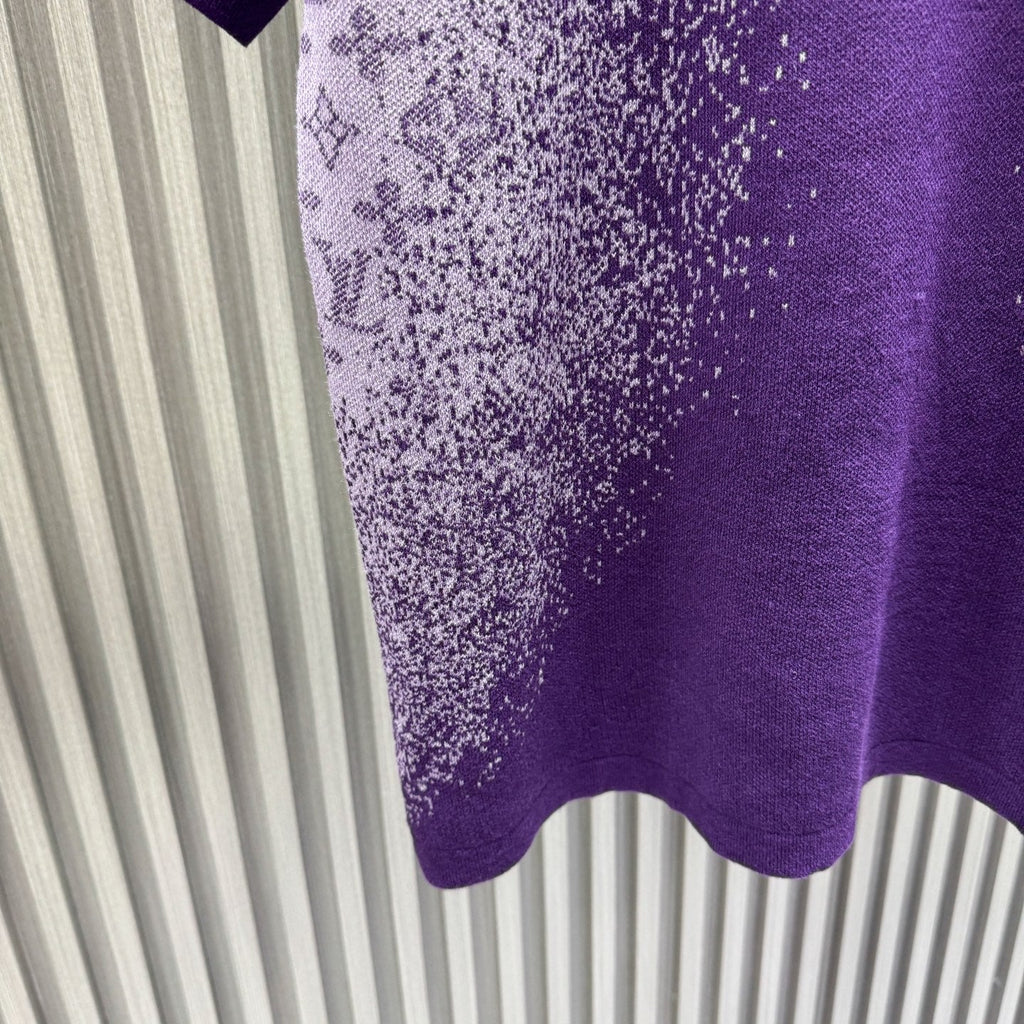 Letter dark jacquard gradient knitted shirt short sleeved