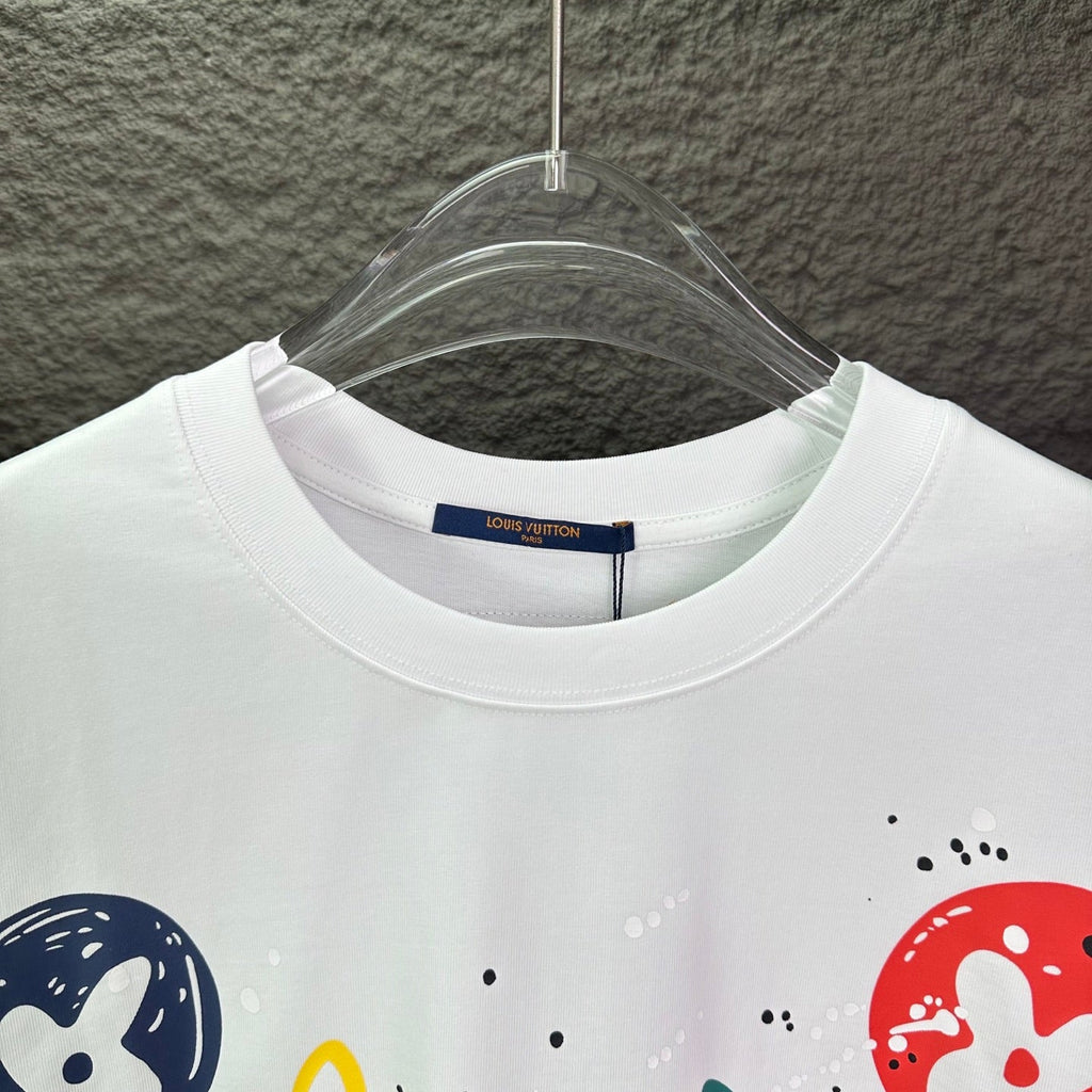 New splashed ink color logo couple's short sleeved T-shirt