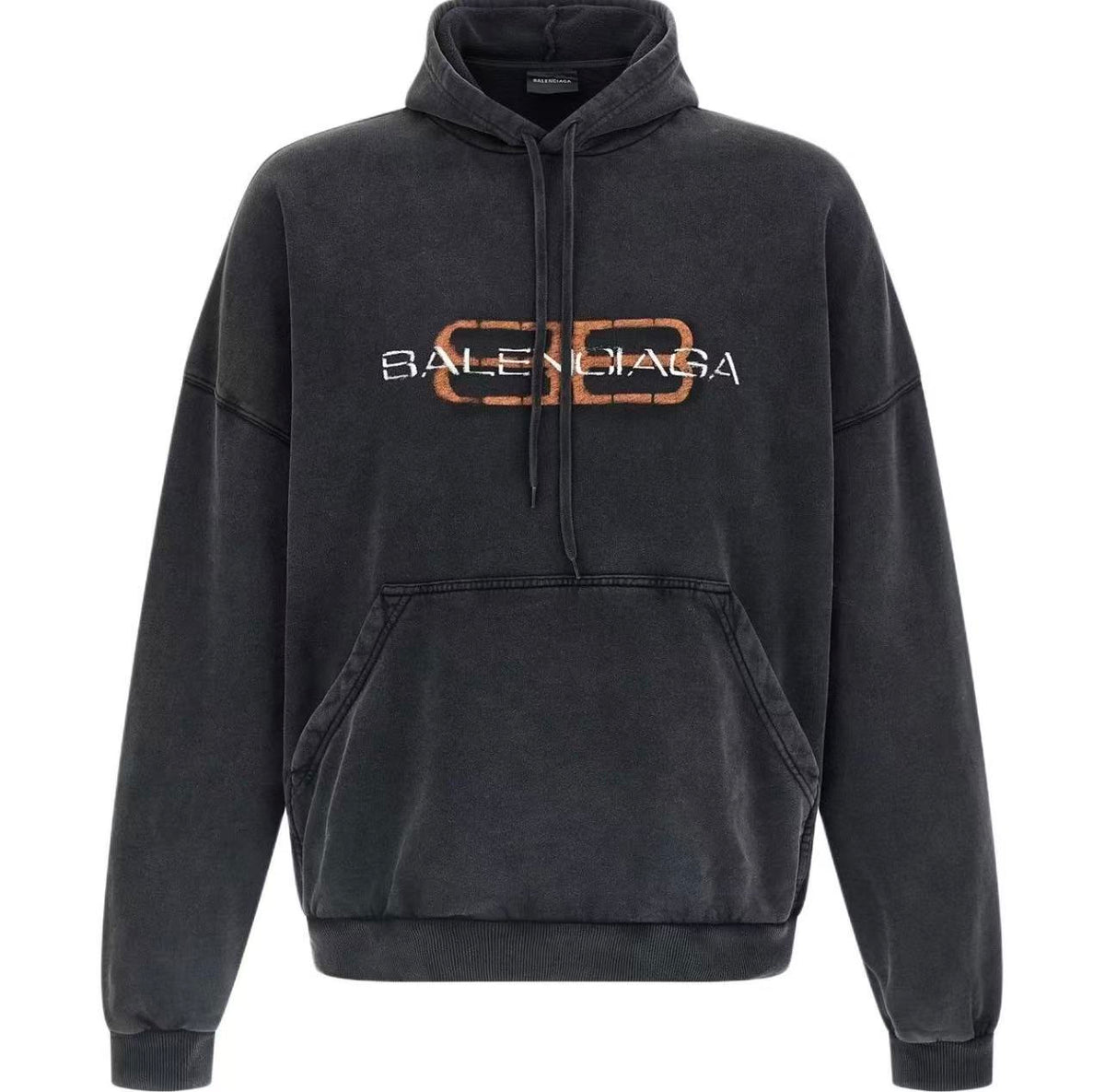 Two tone fuzzy printed washed water used hooded sweatshirt