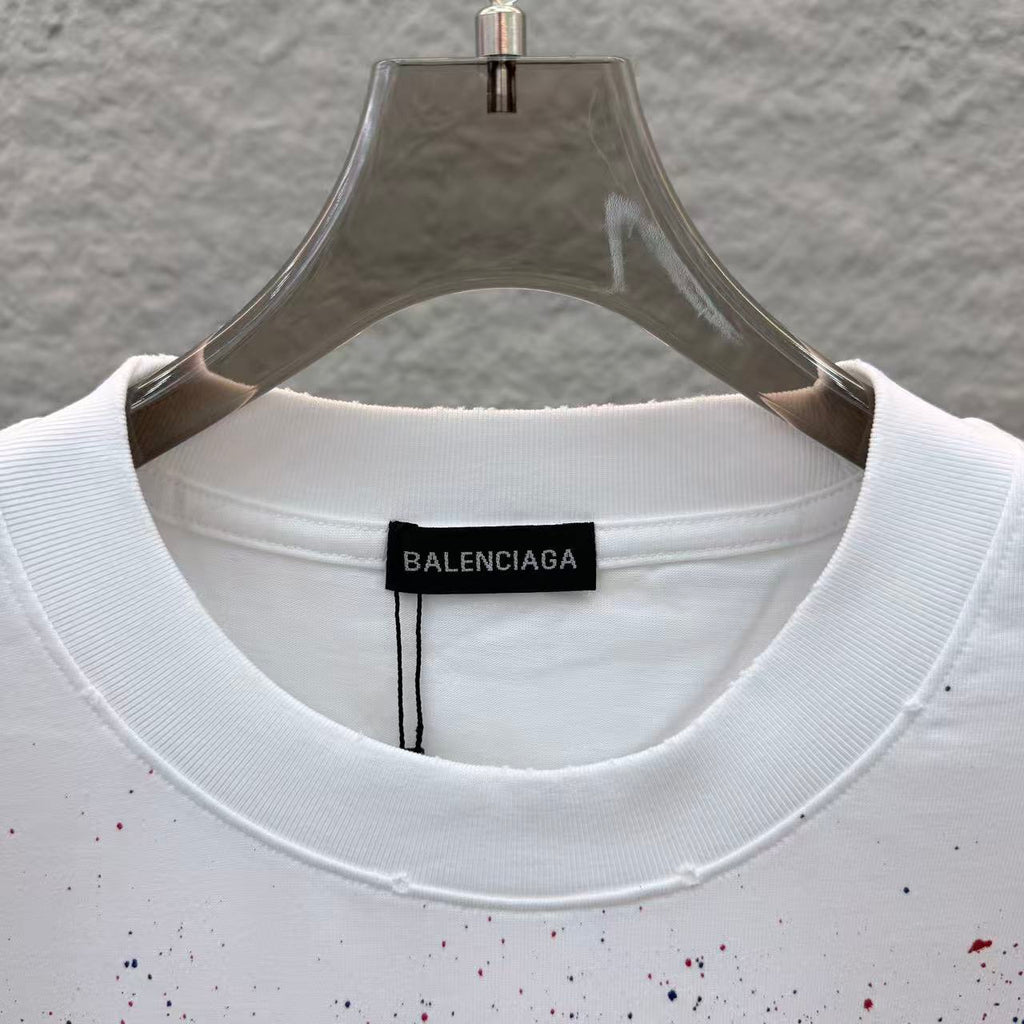 3D foam hand-painted ink splashed round neck short sleeved t-shirt