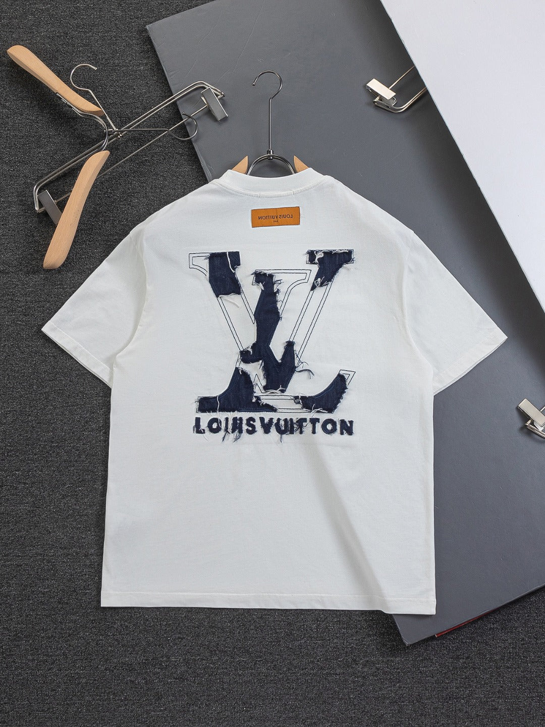 Cowboy patchwork letter embroidered round neck T-shirt