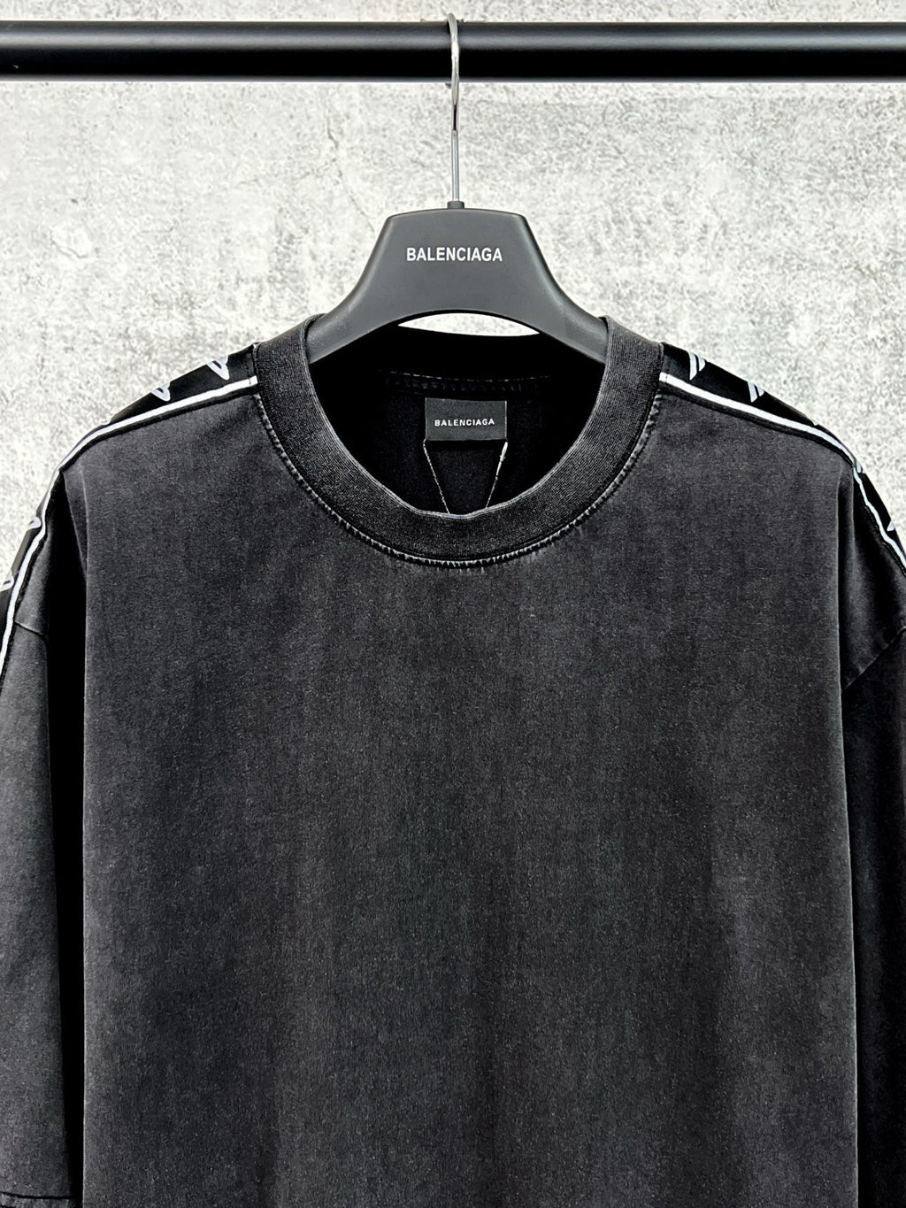 Artistic woven ribbon embellishment, washed and worn short sleeved T-shirt