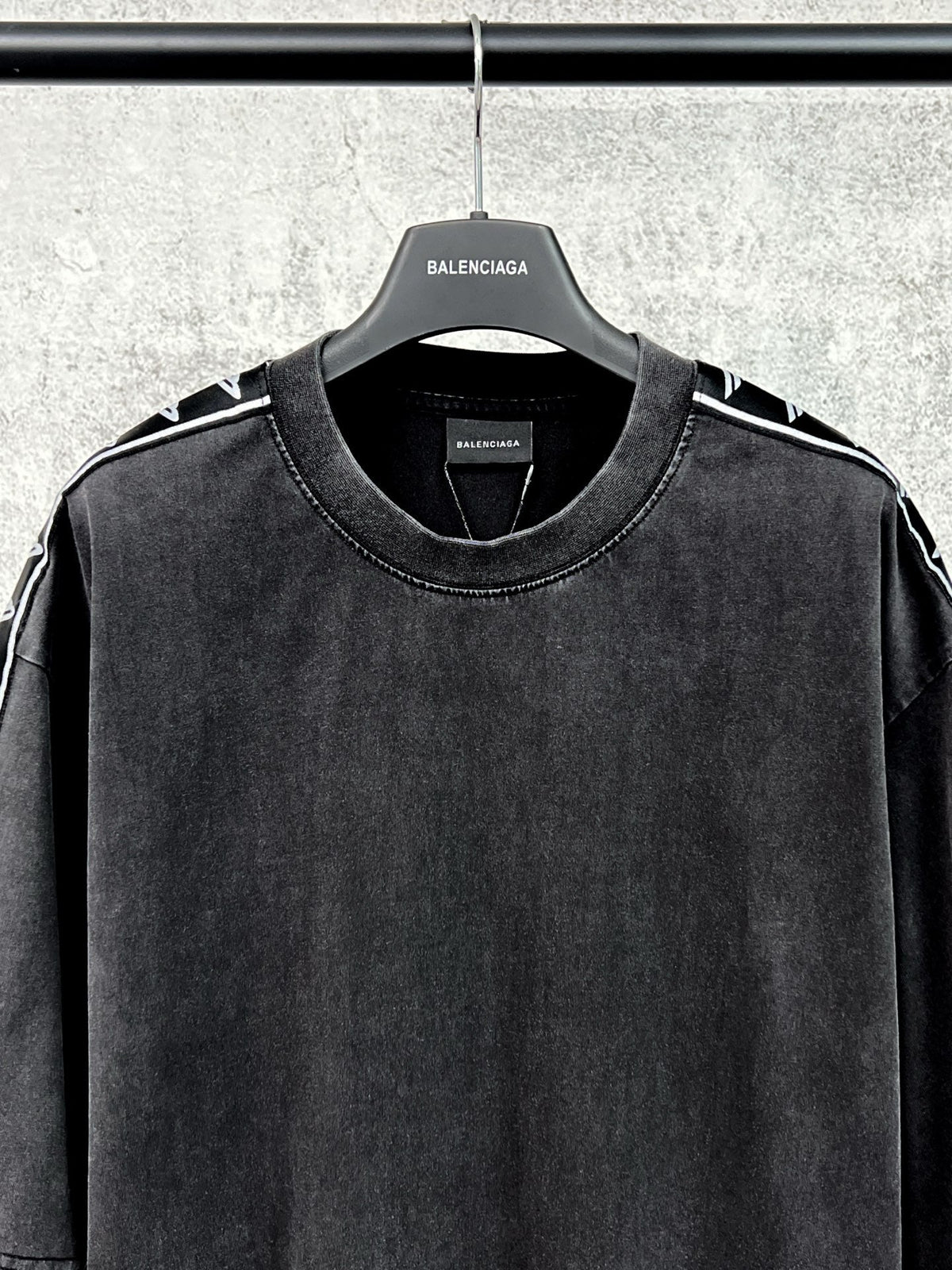 Artistic woven ribbon embellishment, washed and worn short sleeved T-shirt