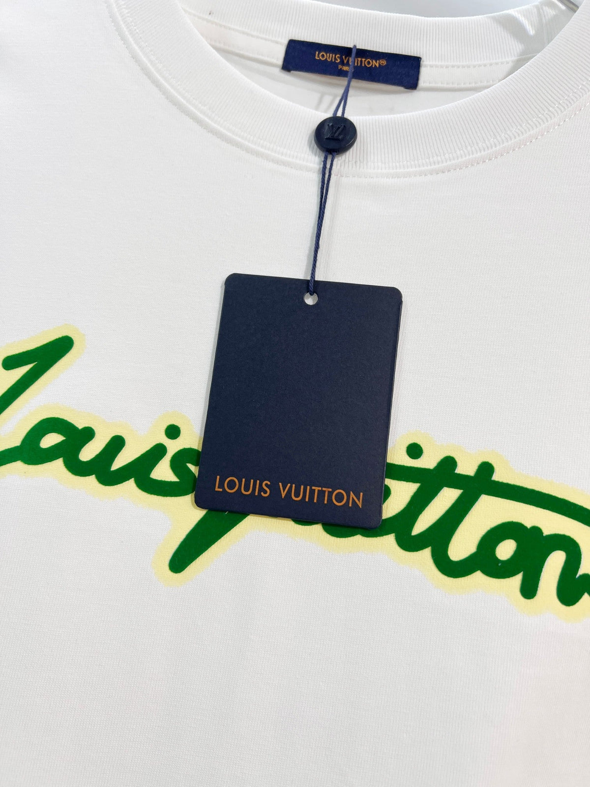 Green offset letter slogan round neck T-shirt