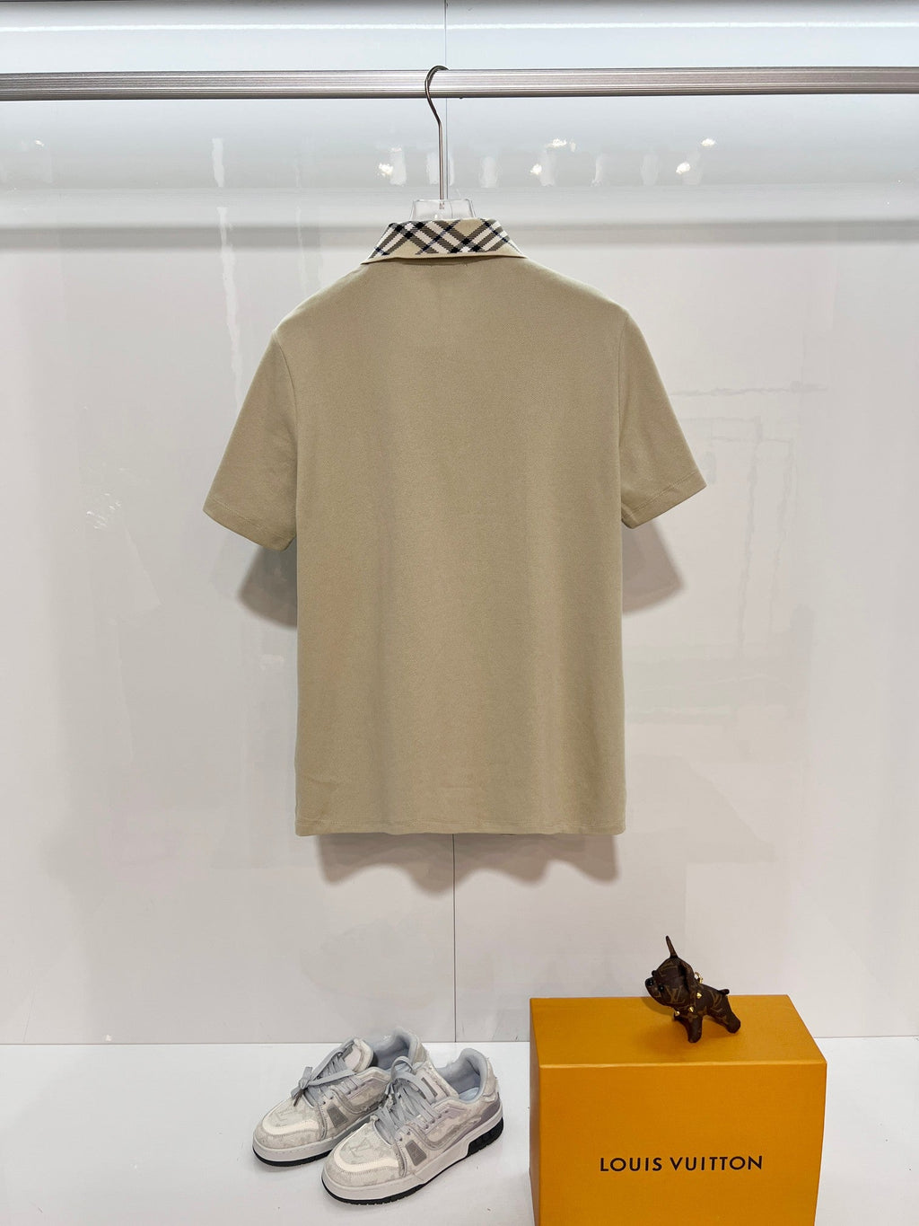 Color blocked flat collar classic plaid collar letter polo shirt