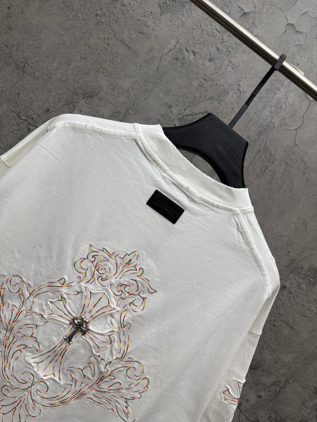 Embroidered couple short sleeved fabric with colored thread