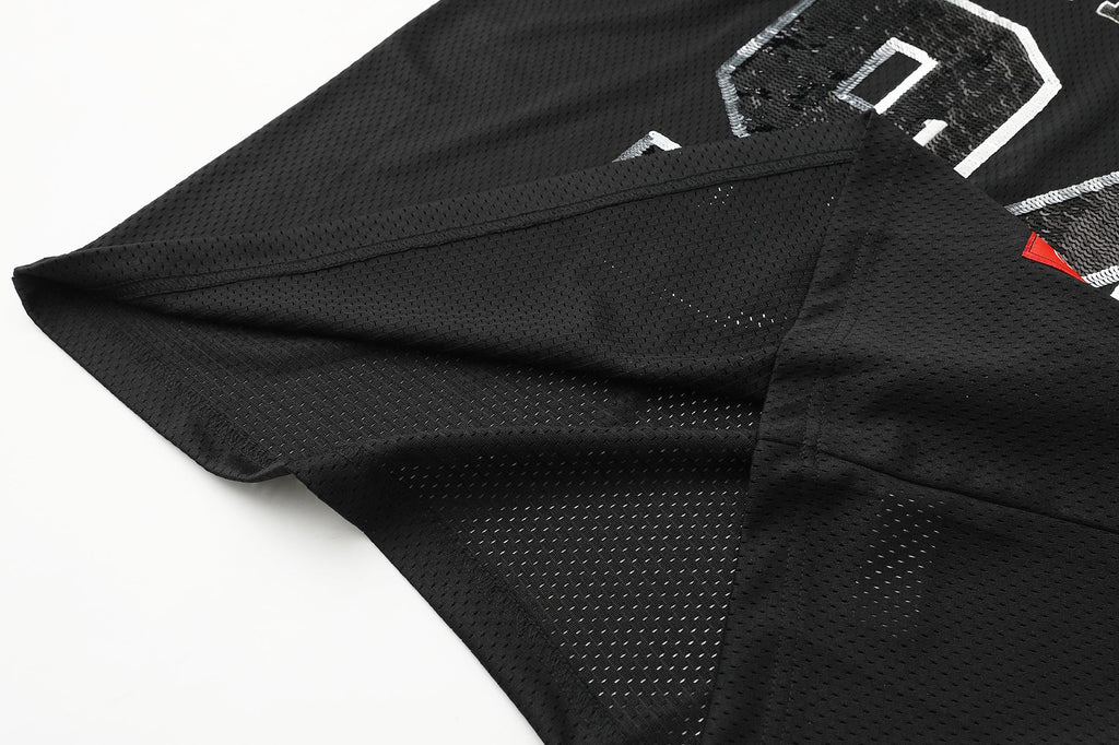 Sequin decal short sleeved casual football jersey for both men and women