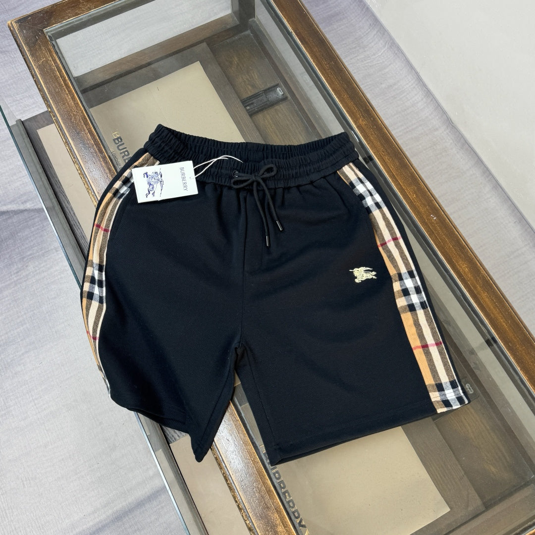 Latest two side checkered patchwork casual shorts