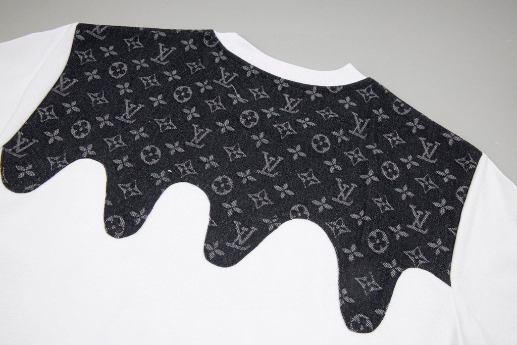Heavy craftsmanship single item splicing denim wave patch embroidery spring and summer new style short sleeved T-shirt