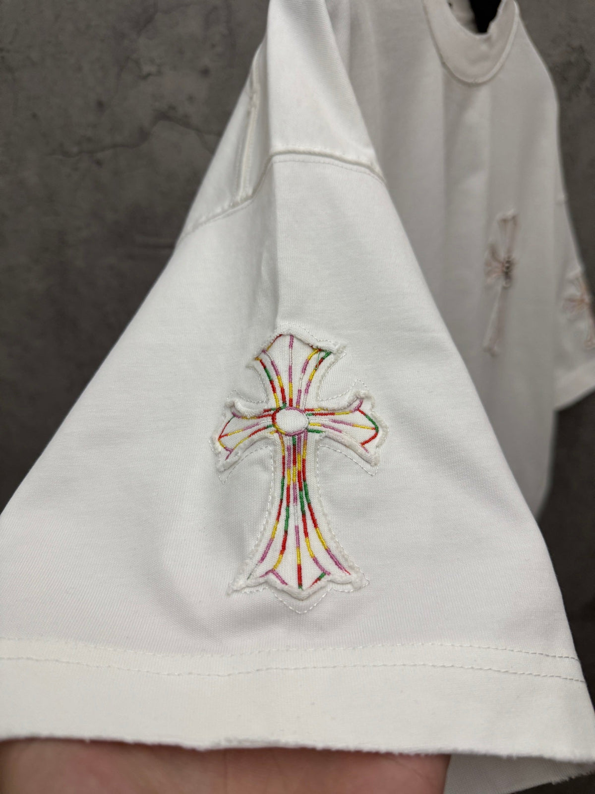 Embroidered couple short sleeved fabric with colored thread