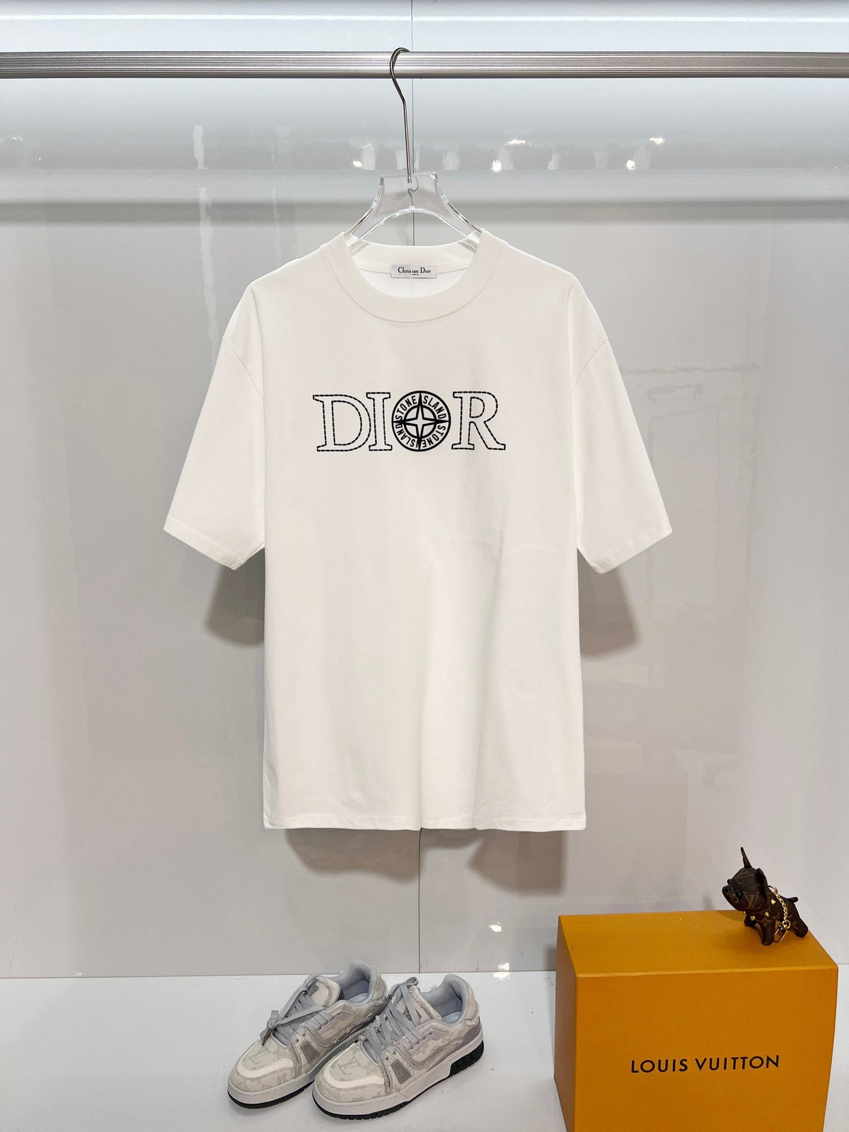 Classic dotted printed letter round neck T-shirt