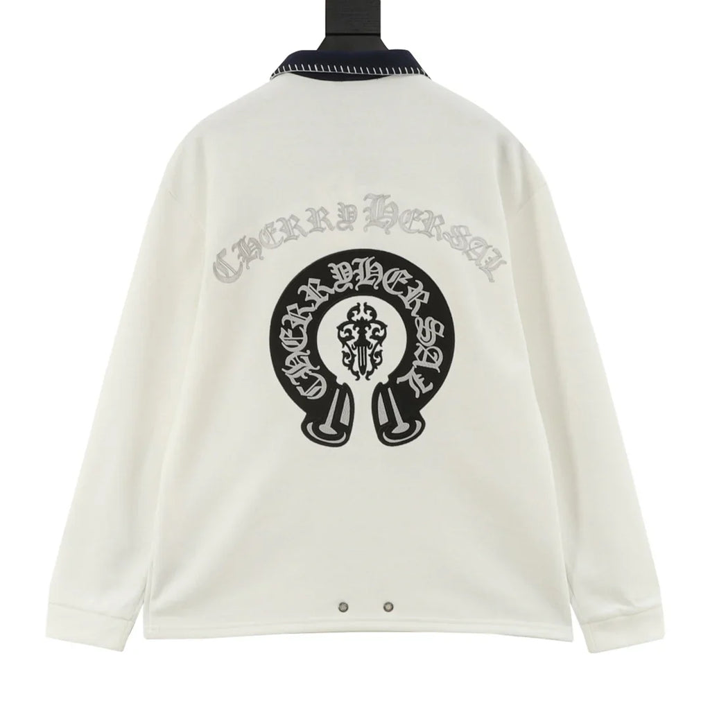 Horseshoe embroidery lapel long sleeved polo shirt