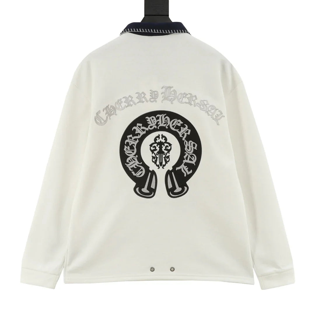 Horseshoe embroidery lapel long sleeved polo shirt