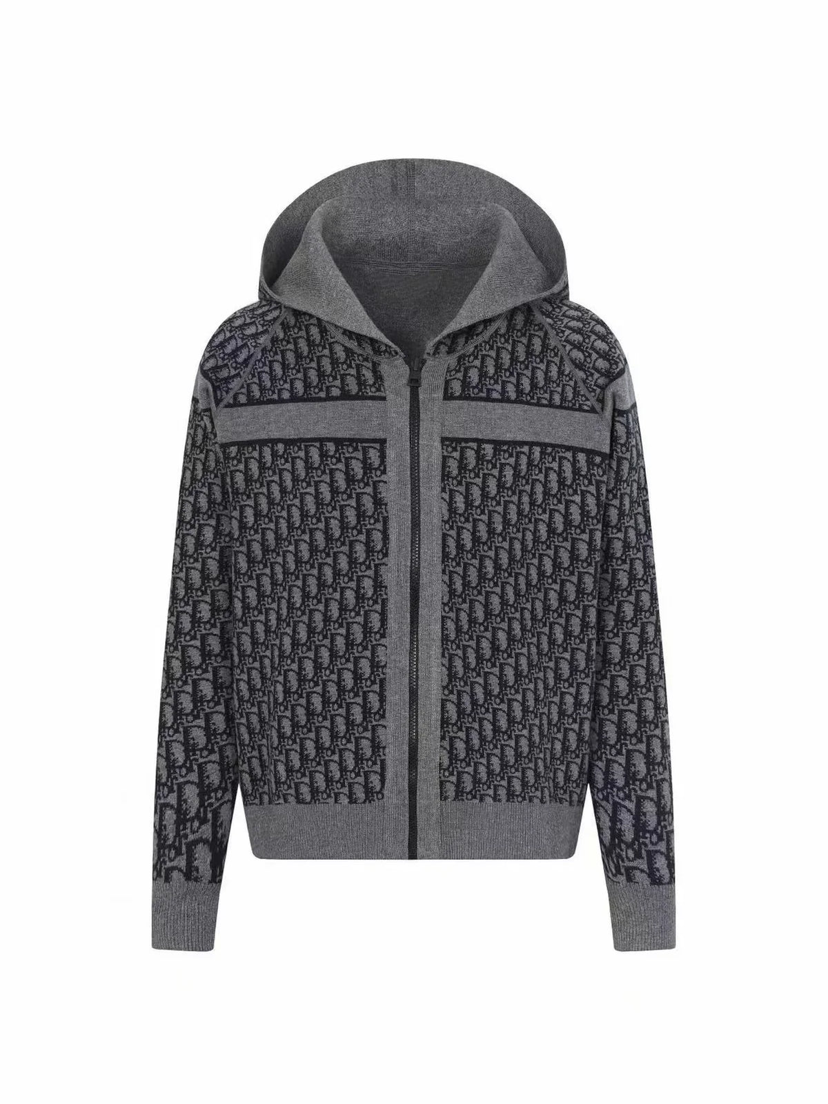 Double sided jacquard cashmere knitted hoodie