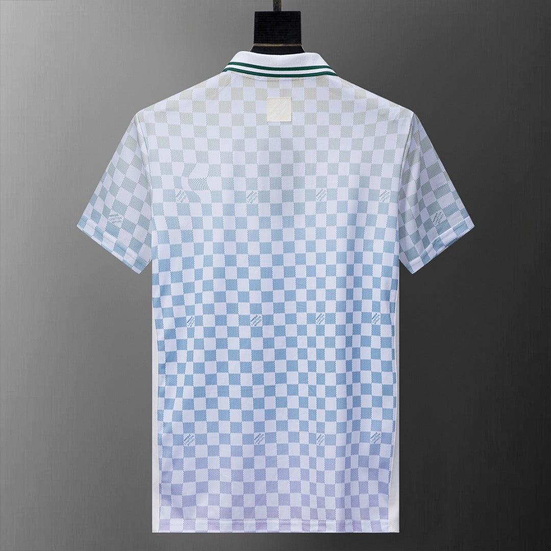 Gradient checkerboard printed lapel T-shirt