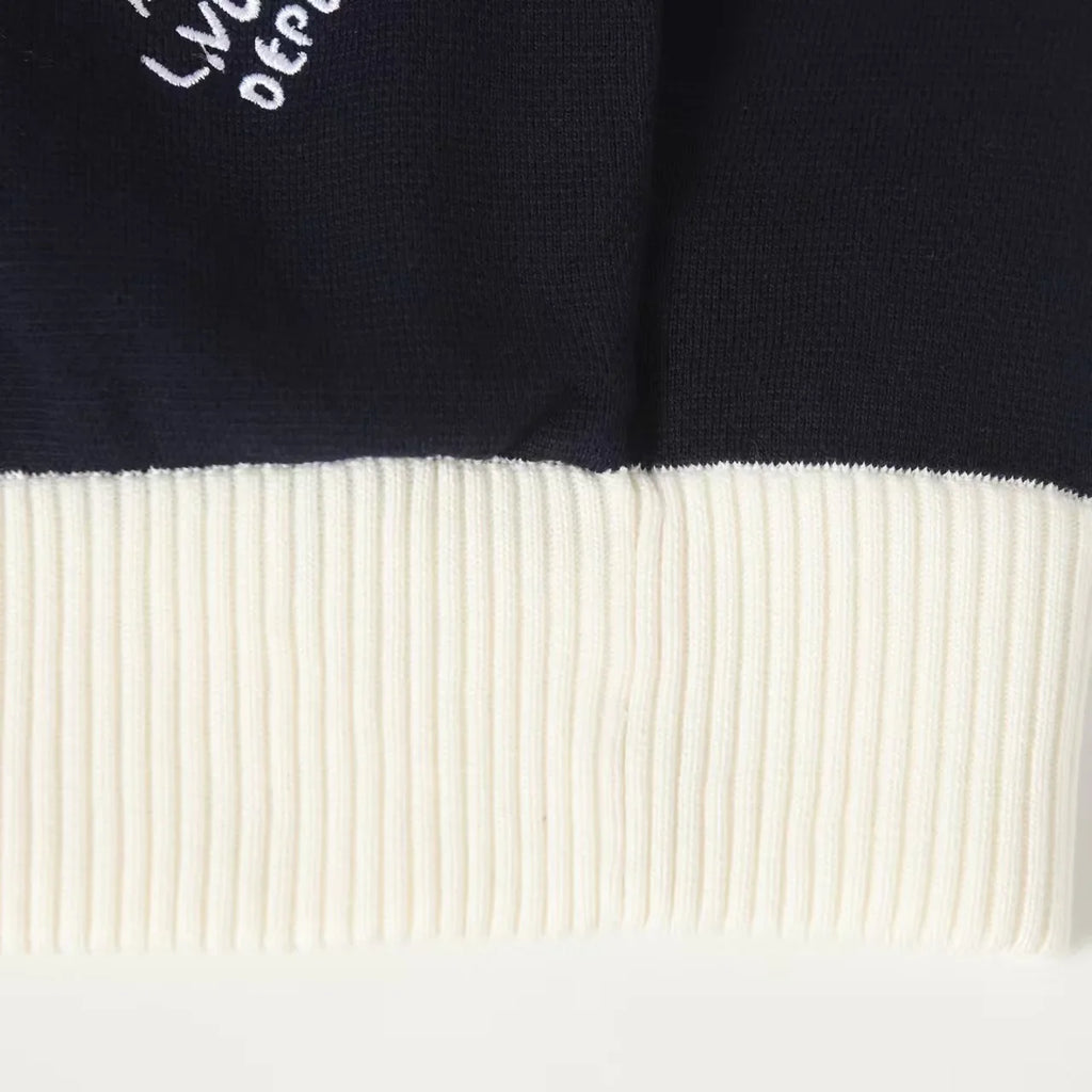 New striped contrasting stand up collar sweater