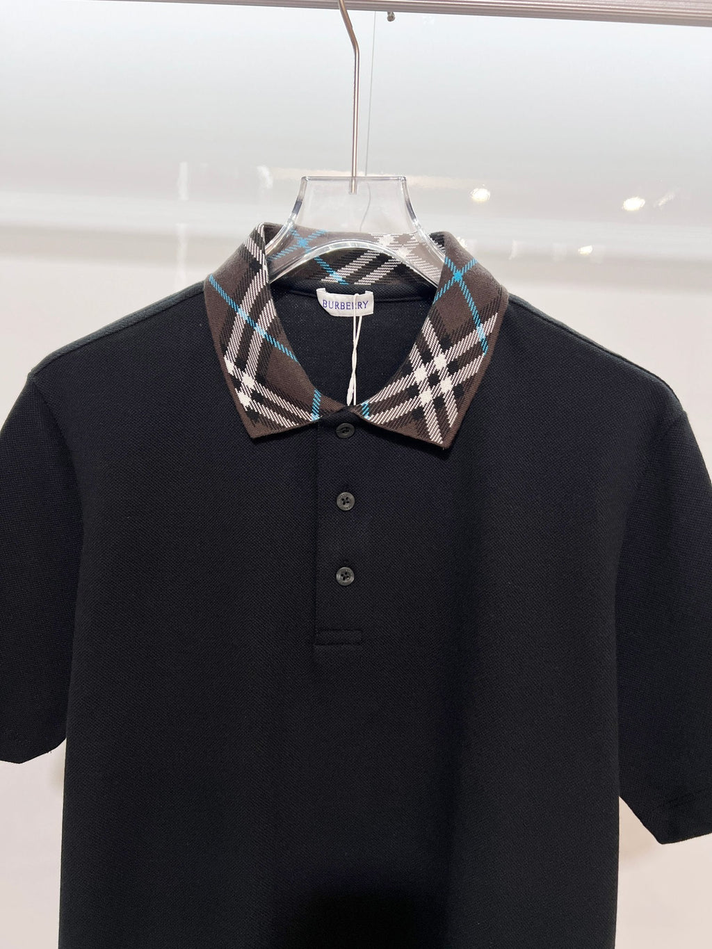 Color blocked flat collar classic plaid collar letter polo shirt