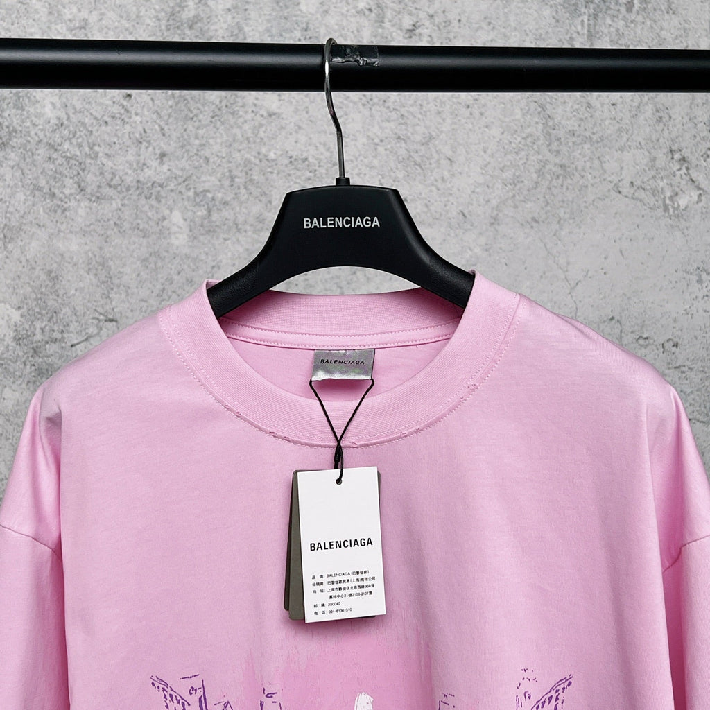 Imported direct spray printed short sleeved T-shirt