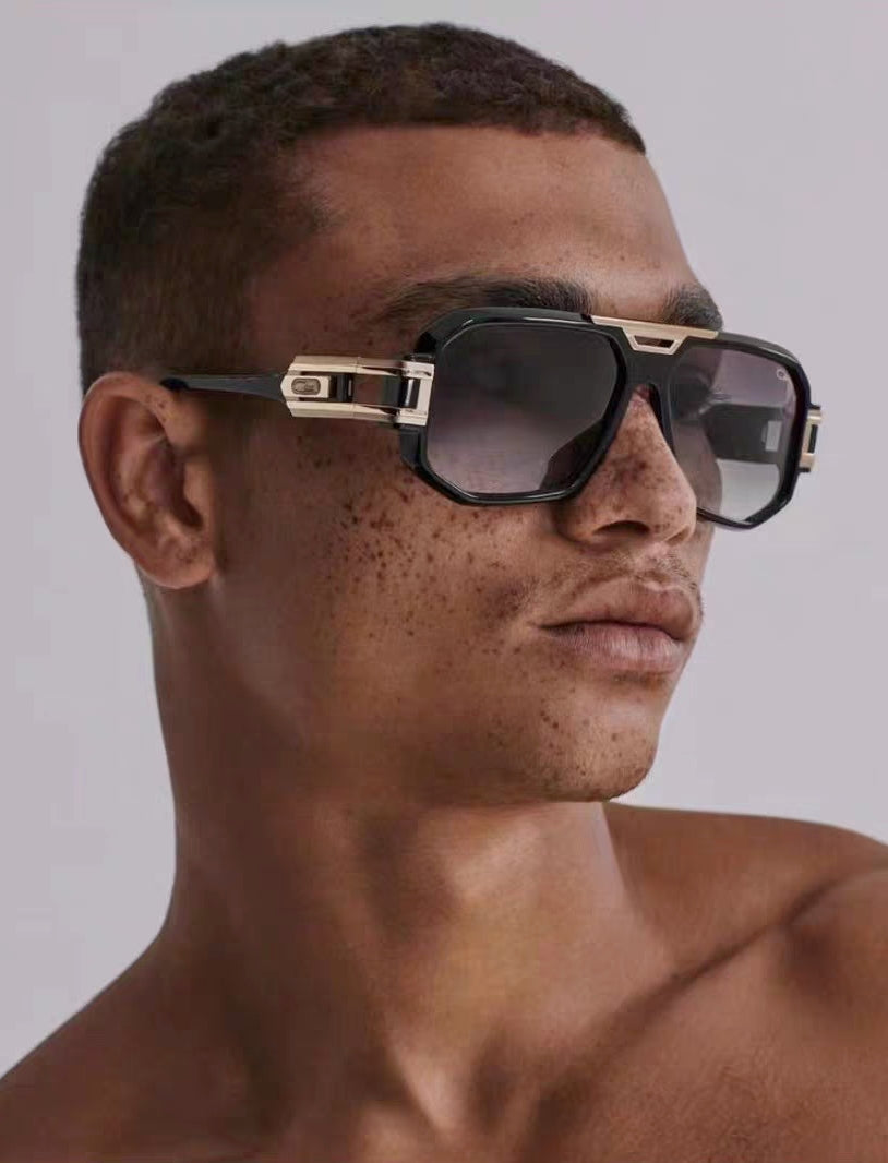 Steampunk retro square frame double beam sunglasses