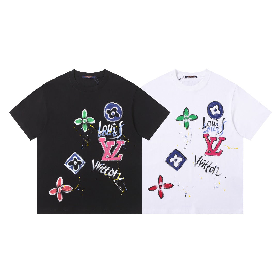 Hand drawn graffiti, splashed ink letters, logo, short sleeved T-shirt
