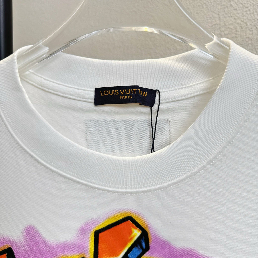Flame Crack Logo Graffiti Letter Round Neck Short Sleeve