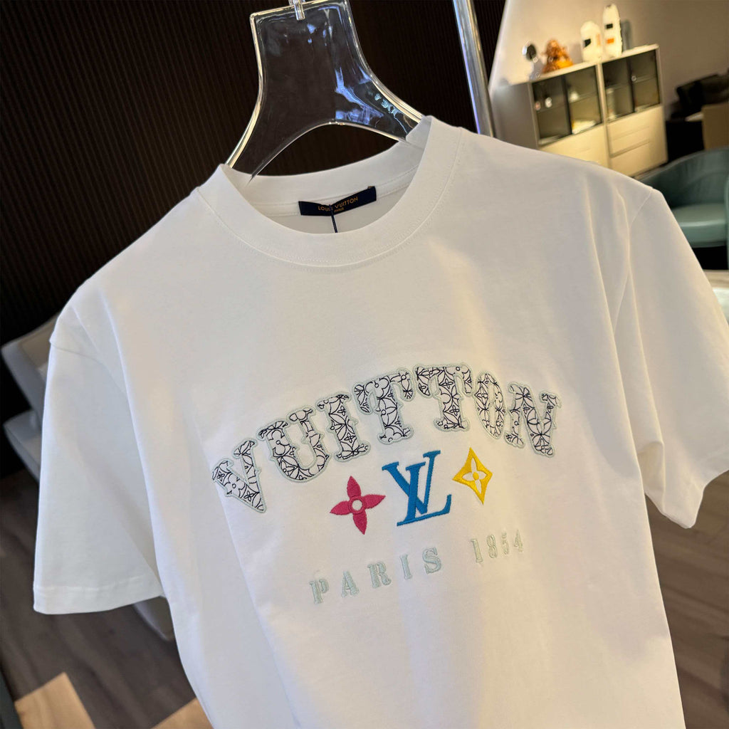 26ss new embroidery craft logo letter short sleeved shirt